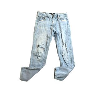 Hollister Jeans Adult 32x32 Blue Denim Destroyed Whiskered Tapered Thrashed Mens